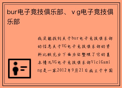 bur电子竞技俱乐部、ⅴg电子竞技俱乐部